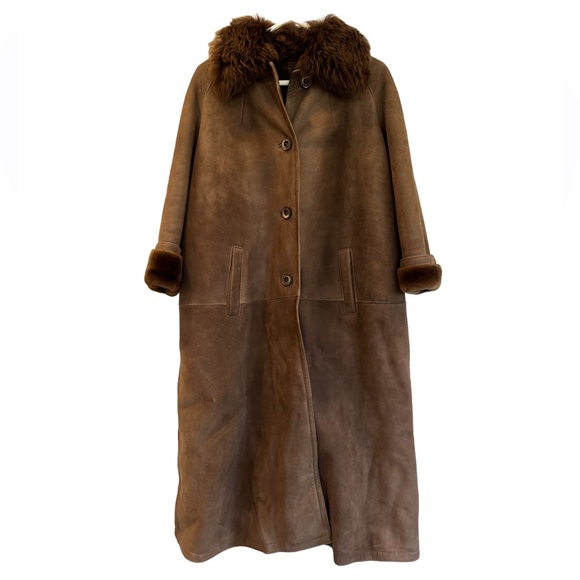 Jackets & Blazers - Vintage Brown Suede Coat with Fur Trim